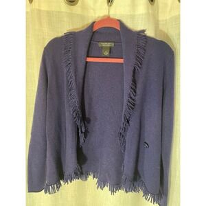 Cashmere by‎ Bloomingdales Indigo Fringe Cardigan Sweater Womens M Medium